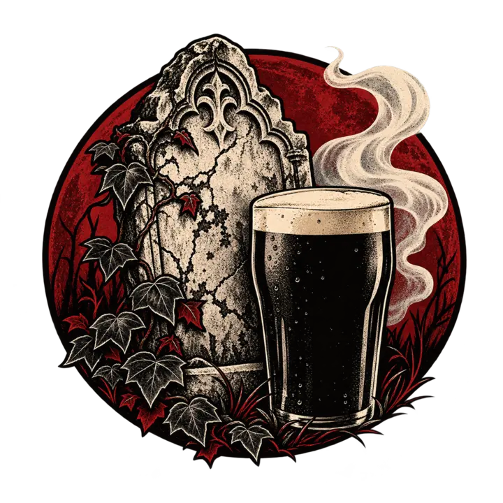Gravestone and stout tattoo emblem for The Ghost of Annie King